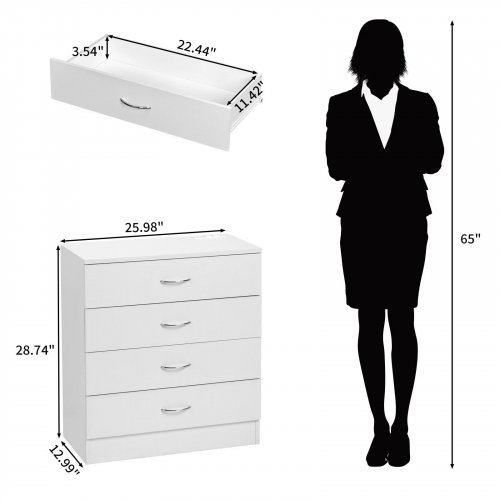 FCH 4-DRAWER DRESSER CABINET FOR BEDROOM, GUEST ROOM, LIVING ROOM - 26" X 13" X 28.75" - WHITE image 2