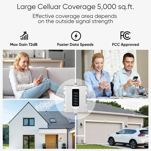 AMAZBOOST FCC APPROVED CELL PHONE SIGNAL BOOSTER WITH LCD DISPLAY - 5G COMPATIBLE WITH ALL CANADIAN & U.S CARRIERS - BOOSTS UP TO 5000 SQ. FT (MODEL: A1 PLUS) image 2