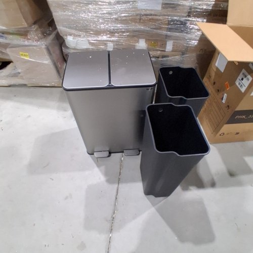 GARVEE STAINLESS STEEL DOUBLE STEP-ON TRASH CAN WITH SOFT-CLOSE LIDS - 16GAL (8GAL X 2) - GREY/BLACK (MODEL: PHK_33UVAE4W) image 2