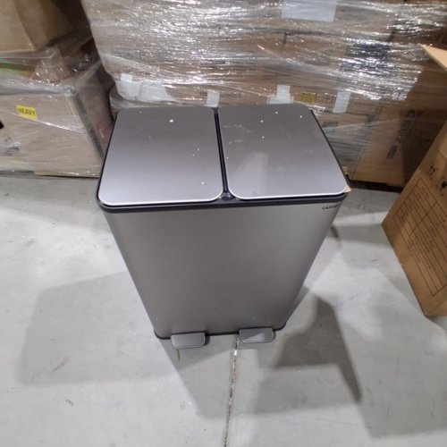GARVEE STAINLESS STEEL DOUBLE STEP-ON TRASH CAN WITH SOFT-CLOSE LIDS - 16GAL (8GAL X 2) - GREY/BLACK (MODEL: PHK_33UVAE4W) image 5