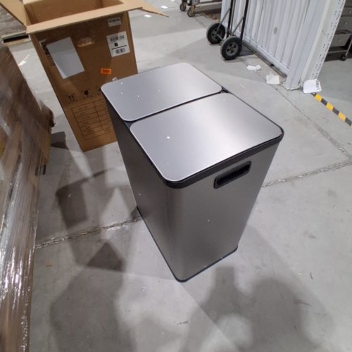 GARVEE STAINLESS STEEL DOUBLE STEP-ON TRASH CAN WITH SOFT-CLOSE LIDS - 16GAL (8GAL X 2) - GREY/BLACK (MODEL: PHK_33UVAE4W) image 6