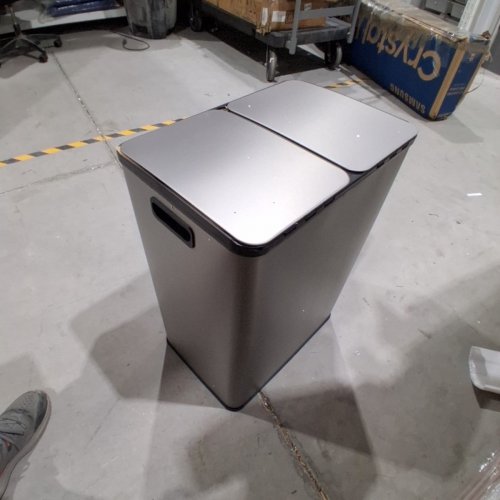 GARVEE STAINLESS STEEL DOUBLE STEP-ON TRASH CAN WITH SOFT-CLOSE LIDS - 16GAL (8GAL X 2) - GREY/BLACK (MODEL: PHK_33UVAE4W) image 7