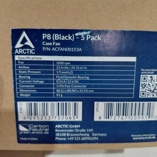 5PK ARCTIC QUITE MOTOR COMPUER CASE FANS - 80 MM - 3000 RPM - BLACK (MODEL: ACFAN00153A) image 2