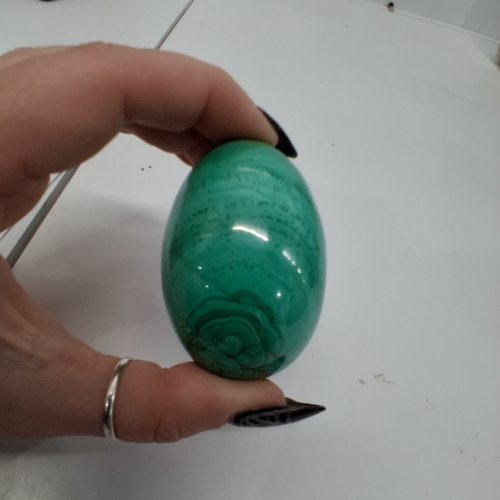 SMOOTH POLISHED MALACHITE DECORATIVE EGG WITH NATURAL SWIRLING image 2