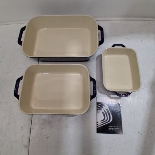 3PC STAUB CERAMIC GRATIN BAKING DISH SET - 7.5" X 6"/10.5" X 7.5"/ 13" X 9" - DARK BLUE image 2