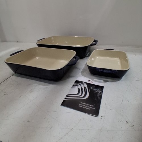3PC STAUB CERAMIC GRATIN BAKING DISH SET - 7.5" X 6"/10.5" X 7.5"/ 13" X 9" - DARK BLUE image 3