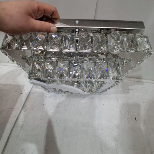 FINKTONGLAN SQUARE CRYSTAL CHANDELIER 7.9" WIDE, 13.8" TALL, MODERN CEILING LIGHT FIXTURE FLUSH MOUNT PENDANT LIGHTING image 3