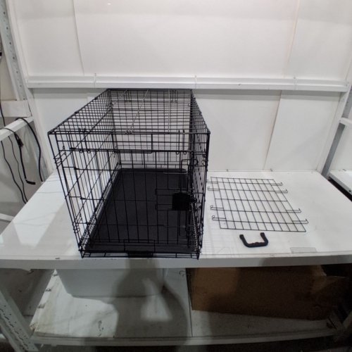 AMAZON BASICS FOLDABLE METAL WIRE DOG CRATE WITH TRAY, SINGLE DOOR, 30" X 19" X 21", BLACK image 3