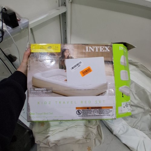INTEX INFLATABLE KIDZ TRAVEL BED SET WITH REMOVEABLE MATTRESS - 42" X 66" X 10" - BEIGE WITH STAR PRINT (MODEL: 66811EP) image 2