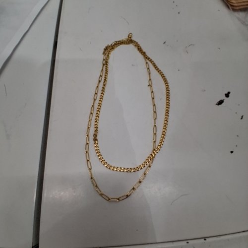WOMENS VERMEIL DOUBLE LAYERED PAPERCLIP NECKLACE - CHAIN LENGTH 16" + 2" EXTENSION-GOLD TONE/STAINLESS STEEL image 2