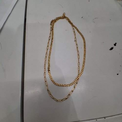 WOMENS VERMEIL DOUBLE LAYERED PAPERCLIP NECKLACE - CHAIN LENGTH 16" + 2" EXTENSION-GOLD TONE/STAINLESS STEEL image 3