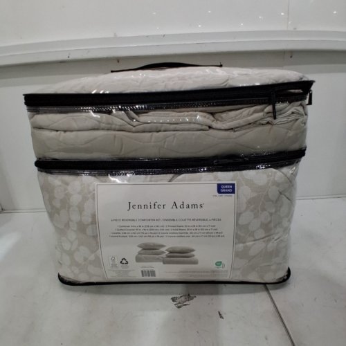 6PC JENNIFER ADAMS REVERSIBLE ALL SEASON COMFORTER BEDDING SET - QUEEN - TAUPE/WHITE (STYLE: 1796280) image 2