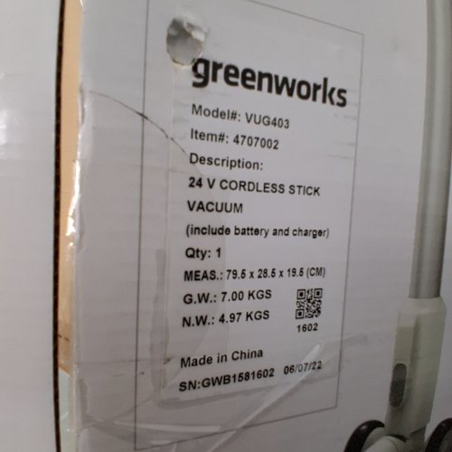 GREENWORKS DELUXE BRUSHLESS CORDLESS LIGHTWEIGHT VACUUM - 24V - WHITE/GREEN (MODEL: VUG403) image 3