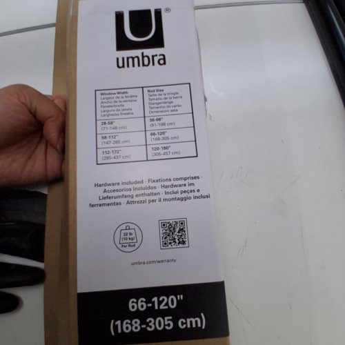 UMBRA CAPPA 1" DRAPERY CURTAIN ROD W/ MATCHING FINIALS, BRACKETS & HARDWARE - 66" - 120" -BLACK image 4