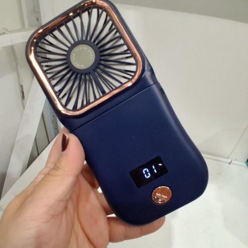 FOLDING HANDHELD FAN WITH STAND - 3 LEVELS - NAVY image 2