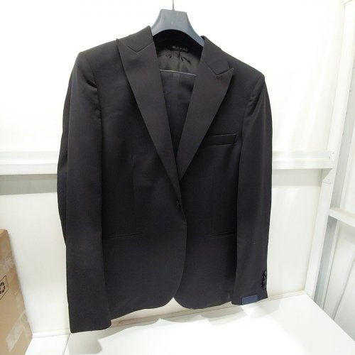 2PC MEN'S MODA SPANI 100% VIRGIN WOOL SUIT JACKET & PANTS - 58 - BLACK (MODEL: A-TOLEDO-PI) image 2