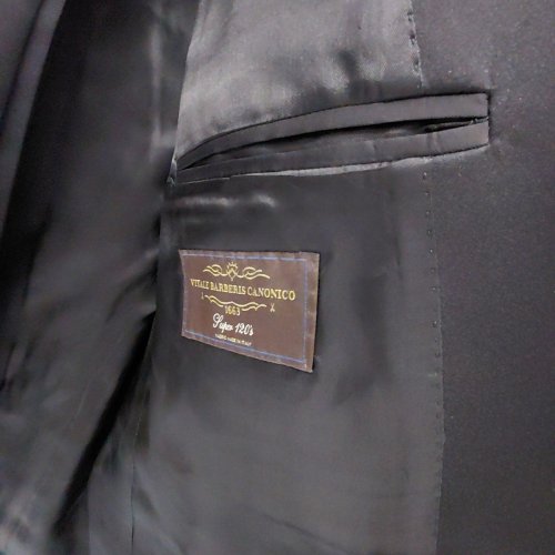 2PC MEN'S MODA SPANI 100% VIRGIN WOOL SUIT JACKET & PANTS - 58 - BLACK (MODEL: A-TOLEDO-PI) image 4