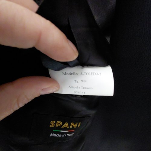 2PC MEN'S MODA SPANI 100% VIRGIN WOOL SUIT JACKET & PANTS - 58 - BLACK (MODEL: A-TOLEDO-PI) image 6