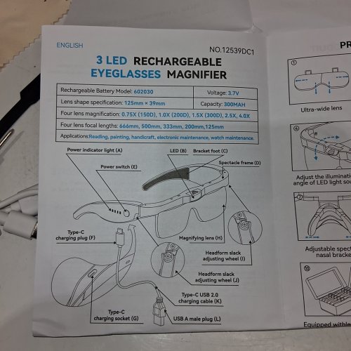 6PC ARTDOT LED RECHARGEABLE EYEGLASSES MAGNIFIER WITH 5 MAGNIFICATIONS GLASSES - WHITE (MODEL: 12539DC1) image 3