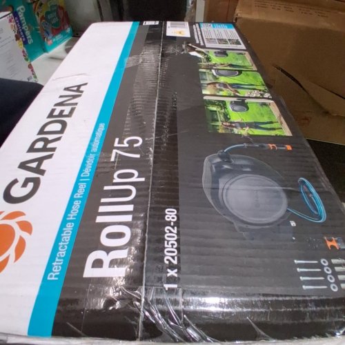 GARDENA ROLLUP WALL MOUNTED RETRACTABLE GARDEN HOSE REEL - 75FT - GRAY/BLUE - (MODEL: 20502-80) image 3