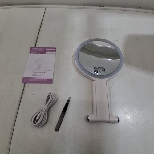 AUXMIR 30X/1X DOUBLE-SIDED MAGNIFYING MIRROR WITH 3 LIGHT SETTINGS - 11.2" X 6.5" - WHITE image 3