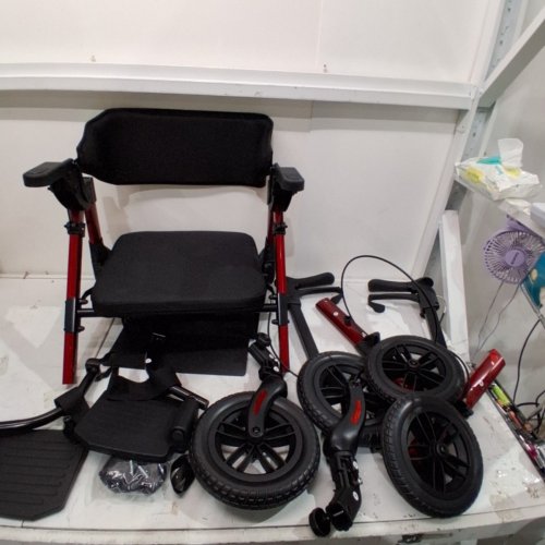 STROLLAID 2-IN-1 ROLLATOR WALKER/WHEELCHAIR COMBO TRANSPORT CHAIR WITH BRAKES - HOLDS UP TO 450 LBS - 10" WHEELS - RED (MODEL: S9269A) image 2