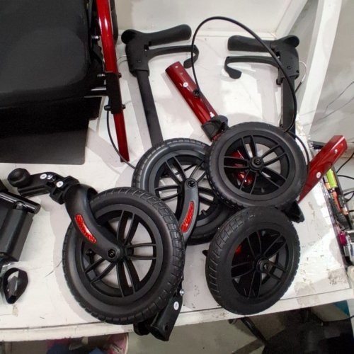 STROLLAID 2-IN-1 ROLLATOR WALKER/WHEELCHAIR COMBO TRANSPORT CHAIR WITH BRAKES - HOLDS UP TO 450 LBS - 10" WHEELS - RED (MODEL: S9269A) image 3