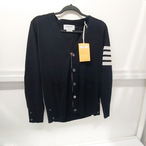 MEN'S THOM BROWNE MERINO WOOL 4-BAR MILANO STITCH CARDIGAN - SIZE 2 - NAVY / WHITE image 4