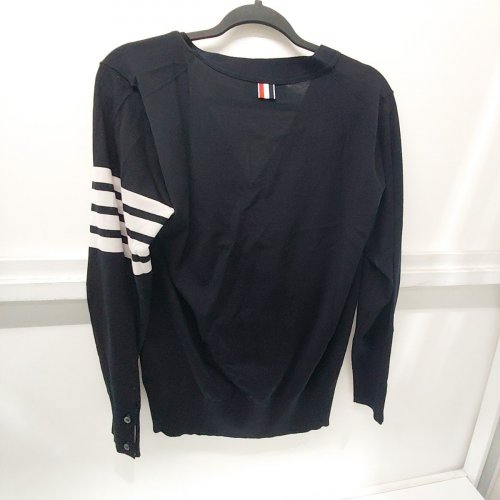 MEN'S THOM BROWNE MERINO WOOL 4-BAR MILANO STITCH CARDIGAN - SIZE 2 - NAVY / WHITE image 8