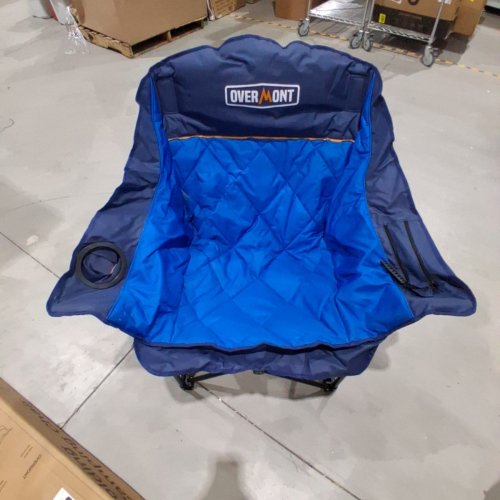 OVERMONT OVERSIZED FOLDING CAMPING CHAIR FULLY PADDED WITH COOLER POCKET - 41" - BLUE image 2