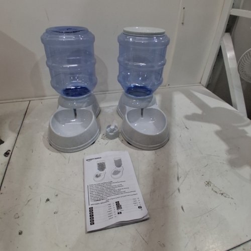 2PK AMAZON BASICS LARGE GRAVITY PET FOOD FEEDER AND WATER DISPENSER BUNDLE -13.5L FOOD, 11.3L WATER - GREY image 2