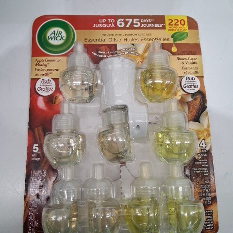 9PK AIR WICK ESSENTIAL OIL, 1 WARMER AND 9 REFILLS- APPLE CINNAMON MEDLEY AND BROWN SUGAR & VANILLA image 2