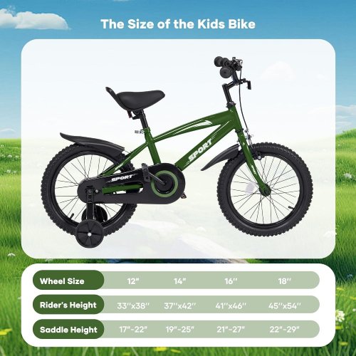 BODIOO KIDS BIKE WITH ADJUSTABLE SEAT AND TRAINING WHEELS - 16" - GREEN (KB-WY016) image 2