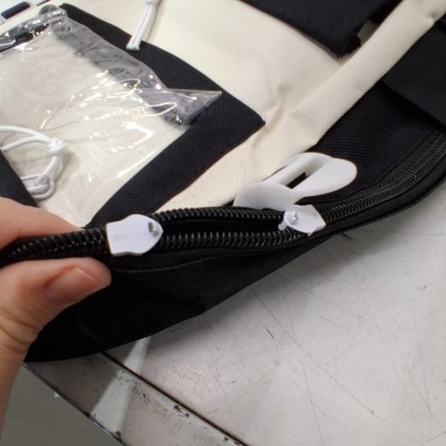 5PC FASHION CANVAS BACKPACK AND DECORATIONS - BLACK/CREAM image 3