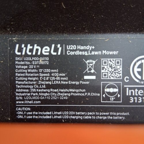 LITHELI U20 HANDY SERIES BRUSHLESS LITHIUM ION PUSH CORDLESS ELECTRIC LAWN MOWER -TOOL ONLY - 20V - 13" (MODEL: U20LM00-0A110/EGT010172) image 6