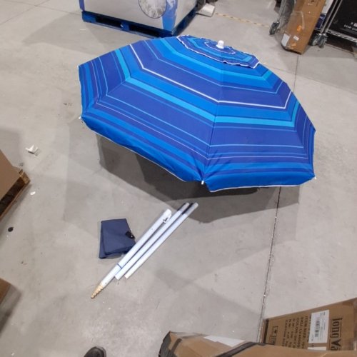 RIO BEACH OUTDOOR BEACH UMBRELLA WITH SHOVEL - 7FT - BLUE/WHITE/TEAL image 2
