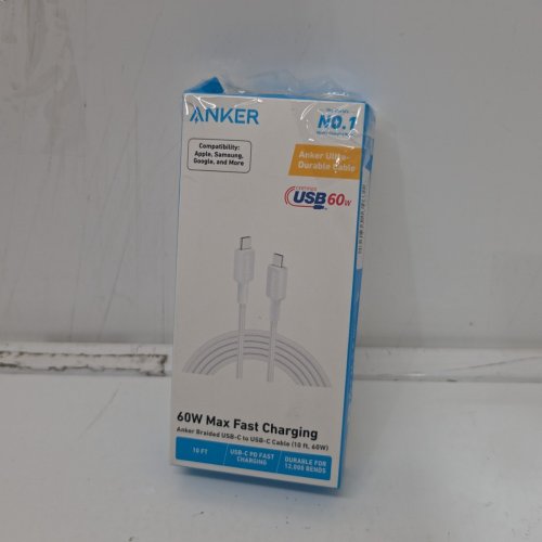 ANKER DURABLE BRAIDED CHARGING CABLE - USB-C TO USB-C - 60W - 10FT - WHITE (MODEL: A81F7) image 4