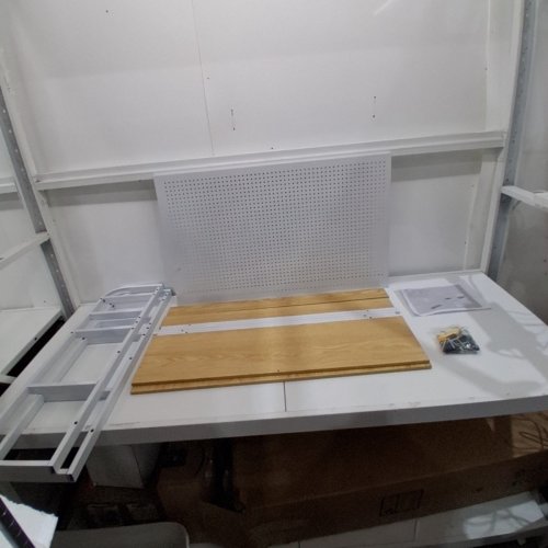 DOUBLE LAYER SHELVING UNIT - WHITE AND NATURAL WOOD image 3