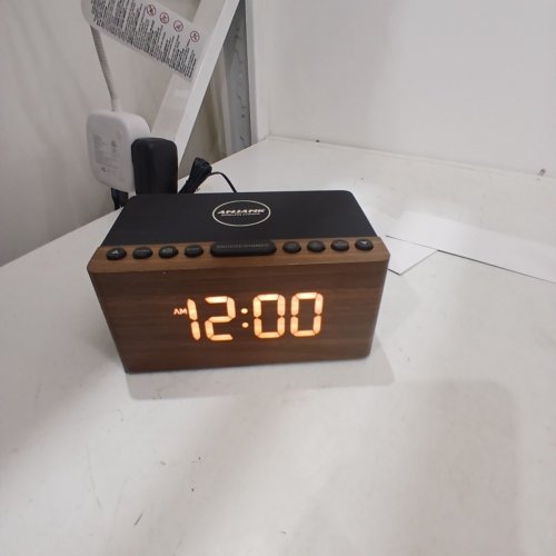 ANJANK WOODEN DIGITAL ALARM CLOCK FM RADIO, 10W FAST WIRELESS CHARGER STATION image 2