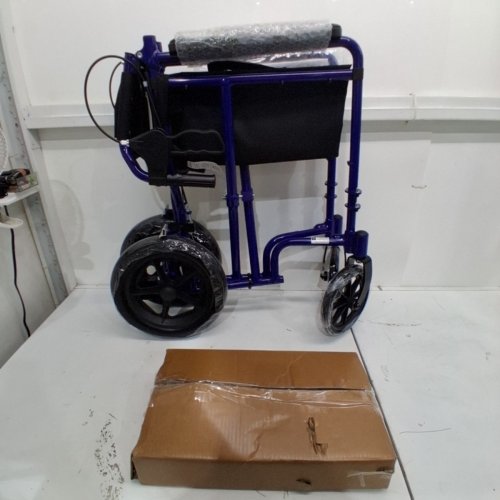 MEDLINE ALUMINUM TRANSPORT CHAIR WITH LARGE WHEELS AND BRAKES - 300LB MAX - 19" SEAT - BLUE (MODEL: MDS808210ABE) image 3