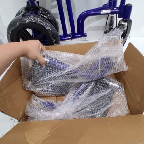 MEDLINE ALUMINUM TRANSPORT CHAIR WITH LARGE WHEELS AND BRAKES - 300LB MAX - 19" SEAT - BLUE (MODEL: MDS808210ABE) image 4