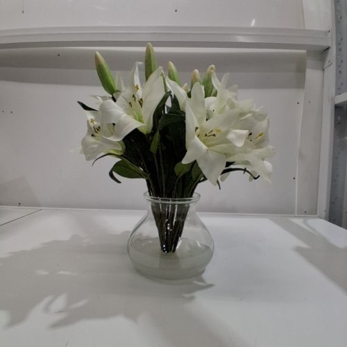 NEARLY NATURAL LILY SILK ARRANGEMENT WITH GLASS VASE - 13.5" - WHITE image 2