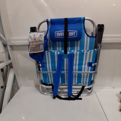OVERMONT LOW BEACH CHAIR WITH COOLER POUCH - 330LB CAP - BLUE/WHITE image 2