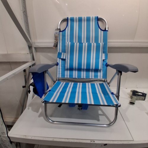 OVERMONT LOW BEACH CHAIR WITH COOLER POUCH - 330LB CAP - BLUE/WHITE image 3
