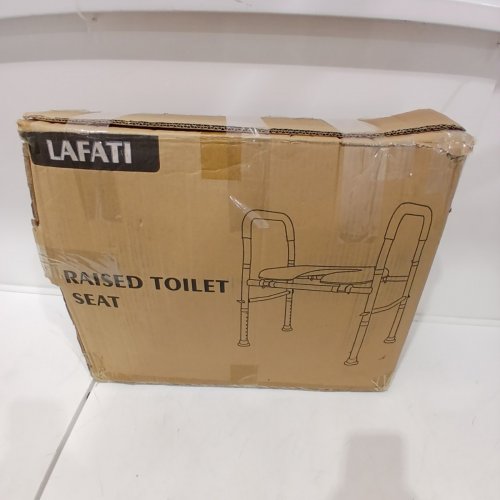 LAFATI HEAVY DUTY RAISED TOILET SEAT WITH HANDLES - 400LBS CAPACITY - BLUE/GREY image 4