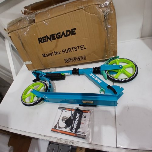 RENEGADE HURTLE SCOOTER FOR TEENAGERS/ADULTS, 2-WHEEL SCOOTER - 220LBS MAX - 33" X 33" - 38" - BLUE / GREEN - (MODEL: HURTSTEL) image 2