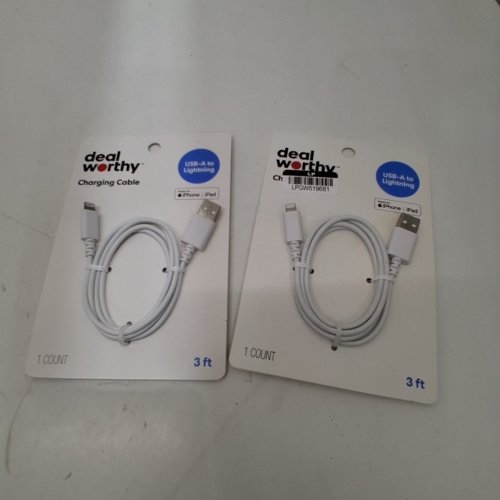 2 DEALWORTHY USB-A TO LIGHTNING CHARGING CABLES - 3FT - WHITE image 2