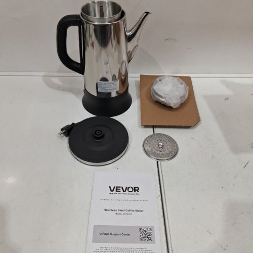 STAINLESS STEEL ELECTRIC PERCOLATOR COFFEE POT WITH KEEP WARM FUNCTION AND EASY POUR SPOT - 12CUP - BLACK/SILVER (MODEL: SFC18100S) image 3