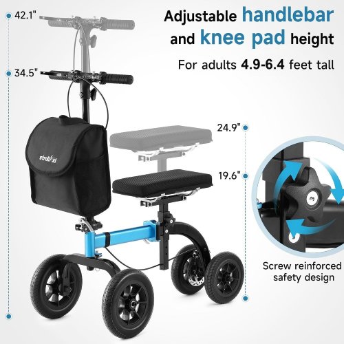 STROLLAID ALL-TERRAIN KNEE WALKER WITH DISC BRAKE FOR LEG INJURIES - BLUE/BLACK (MODEL: KLD-9294) image 2