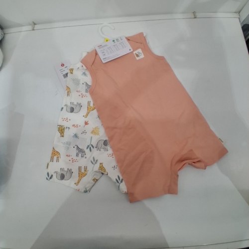 2PC BABY'S HUGGIES SLEEVELESS BABY ROMPERS - 24M - PEACH AND ANIMAL PRINT (STYLE: 50928741 / 52D028-N88) image 2